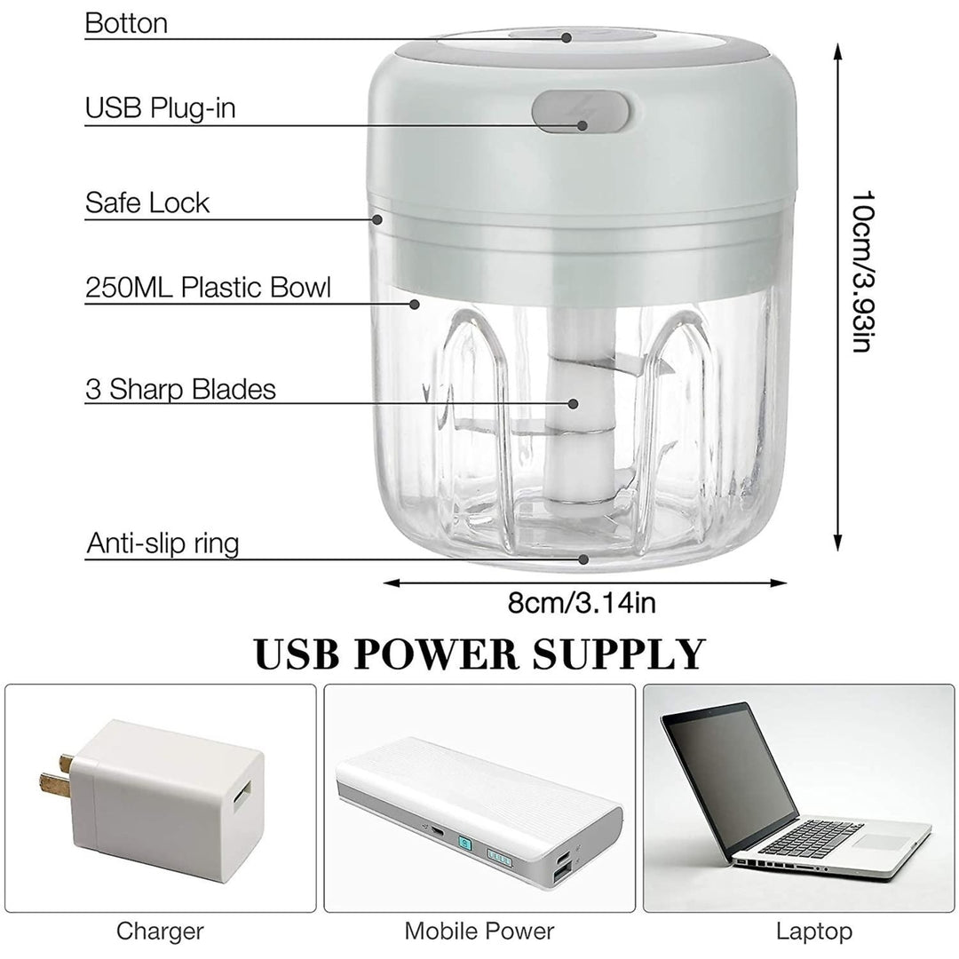 Electric Chopper Garlic Onion Cutter Fruit Meat Multi Chopper With Usb Charging 250ml Image 3