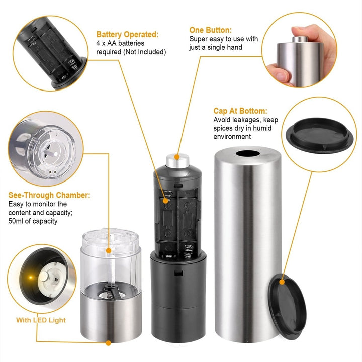 Electric Stainless Steel Salt Pepper Grinder Adjustable Coarseness with Light Image 4