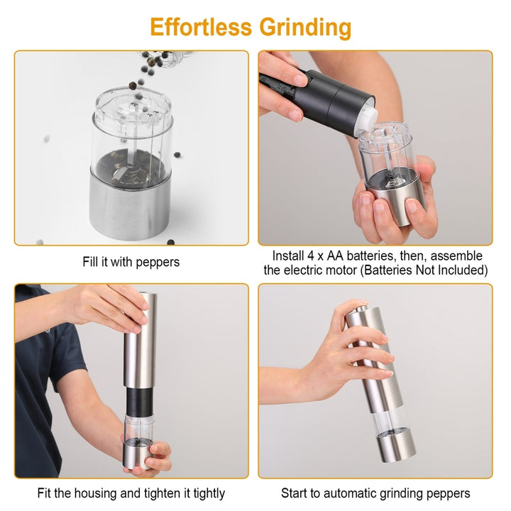 Electric Stainless Steel Salt Pepper Grinder Adjustable Coarseness with Light Image 6