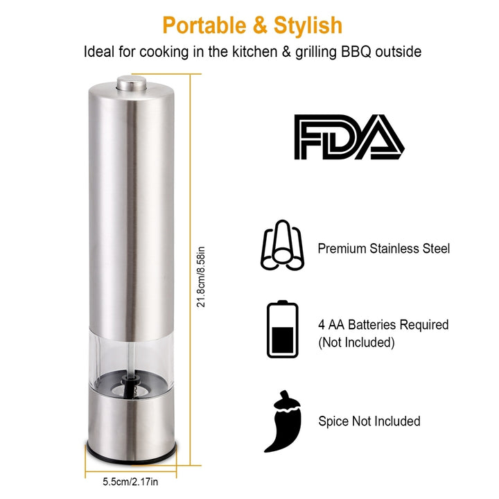 Electric Stainless Steel Salt Pepper Grinder Adjustable Coarseness with Light Image 7