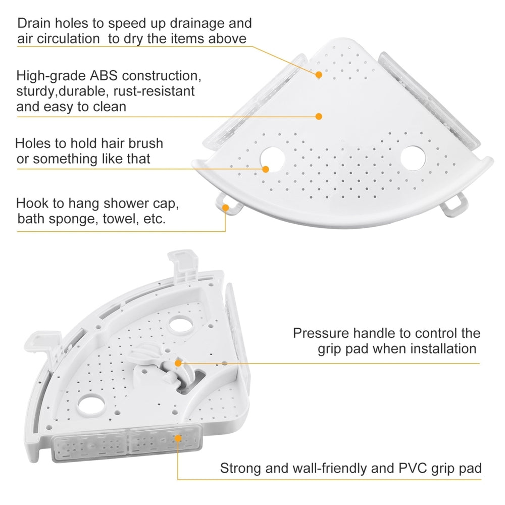 Bathroom Corner Storage Rack Triangular Shelf White ABS Wall Mount 34cm x 25cm Image 2