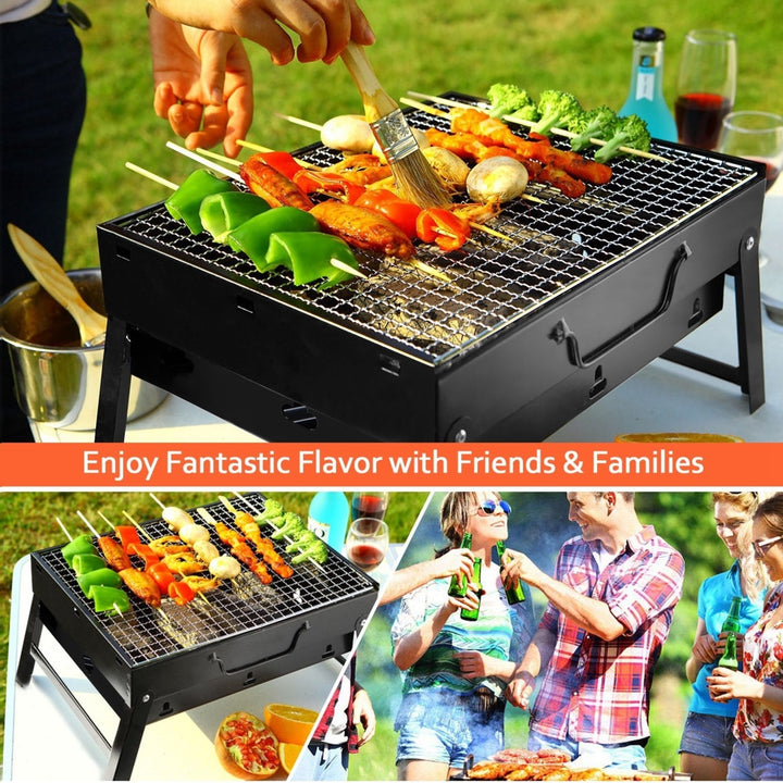 Portable BBQ Grill Foldable Charcoal Smoker Lightweight Stainless Steel Black 17x10 Image 2