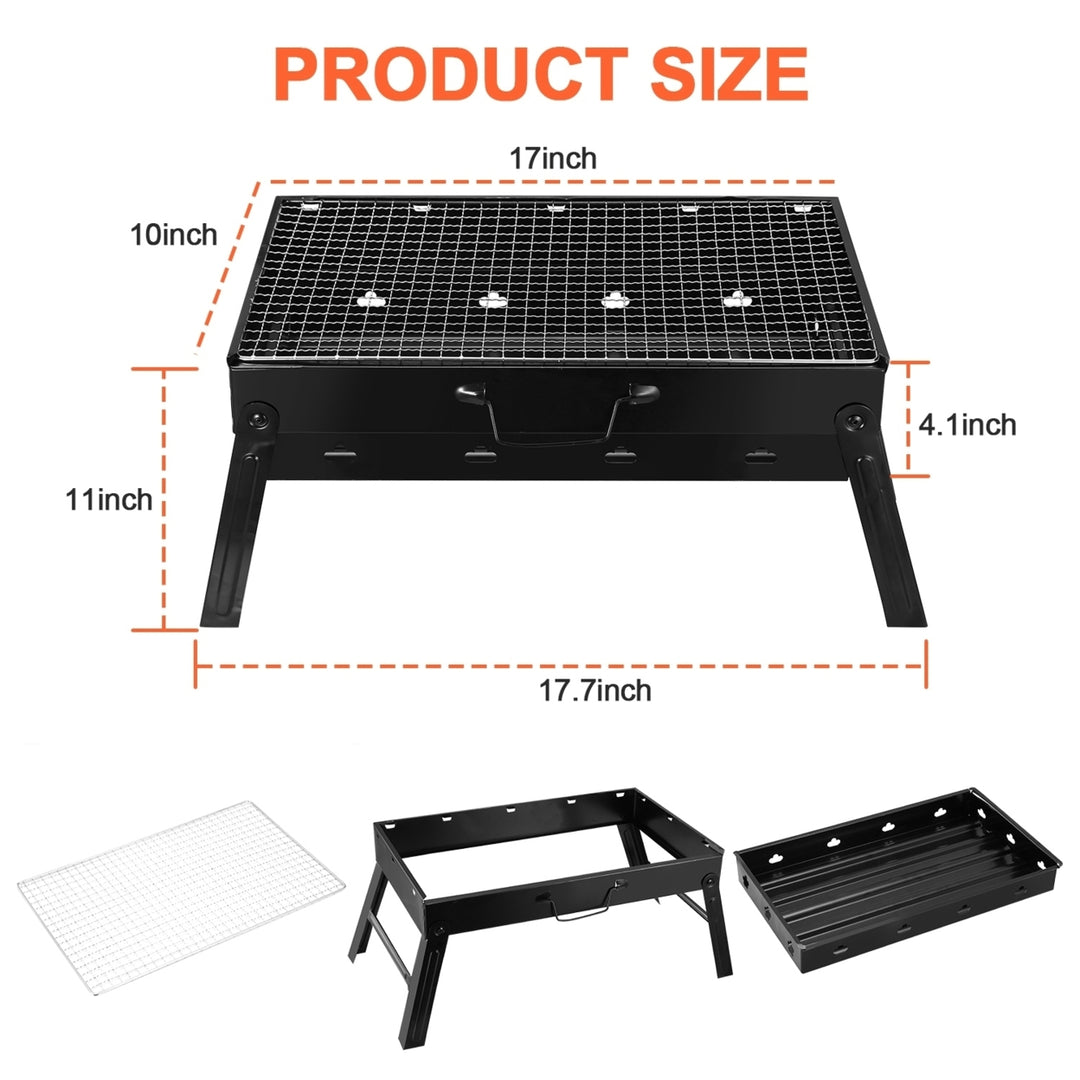 Portable BBQ Grill Foldable Charcoal Smoker Lightweight Stainless Steel Black 17x10 Image 4