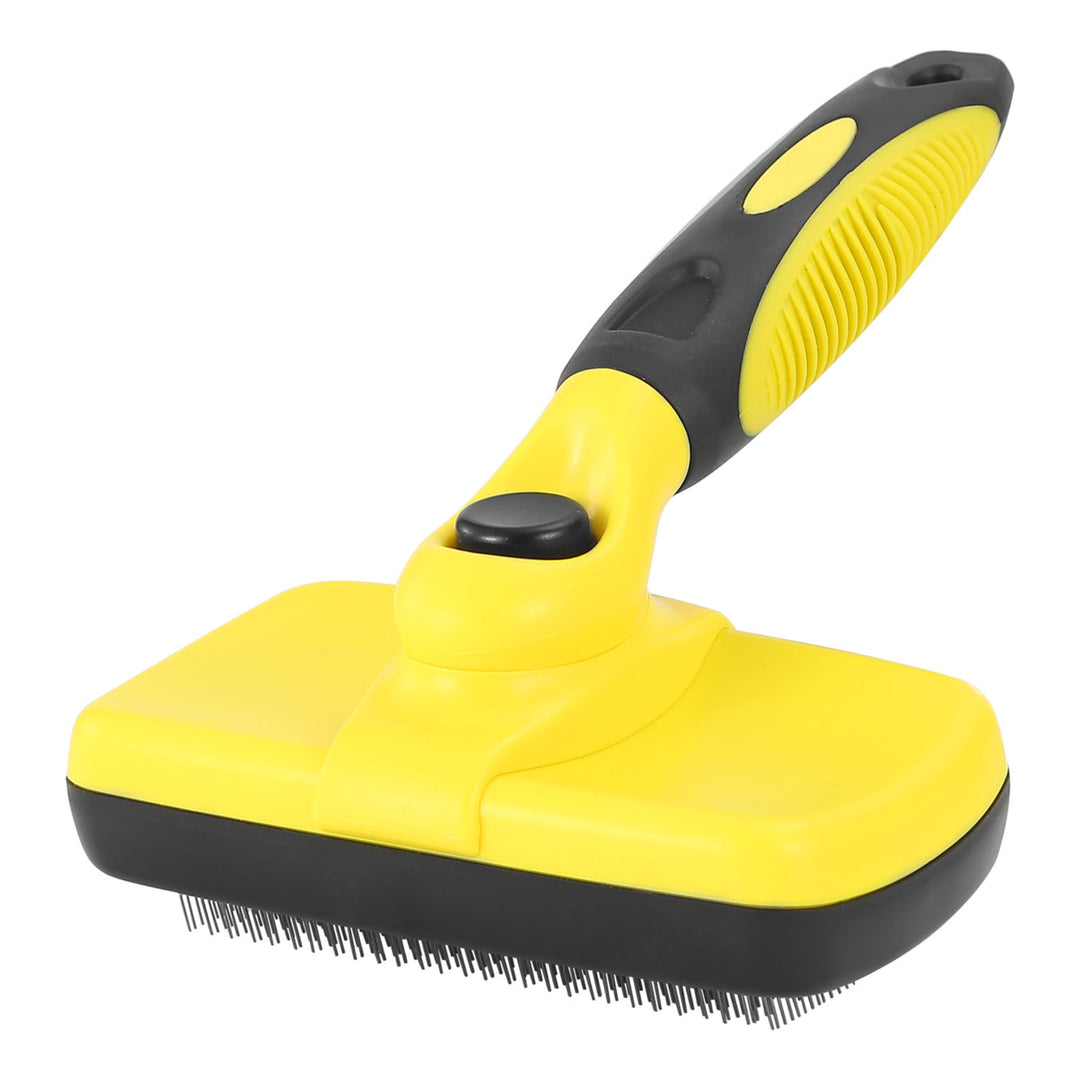 Self Cleaning Slicker Brush for Pets Dogs Cats Yellow Stainless Steel Grooming Tool Image 1