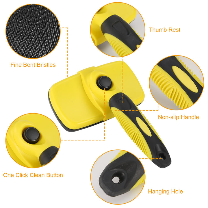 Self Cleaning Slicker Brush for Pets Dogs Cats Yellow Stainless Steel Grooming Tool Image 2