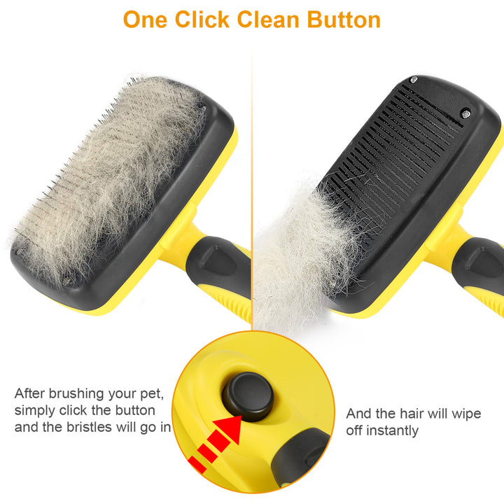 Self Cleaning Slicker Brush for Pets Dogs Cats Yellow Stainless Steel Grooming Tool Image 3