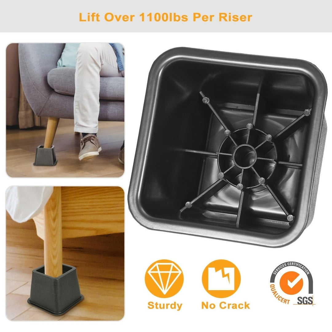 8Pcs Adjustable Furniture Risers Black 500kg Capacity Bed Couch Table Lifters Image 4