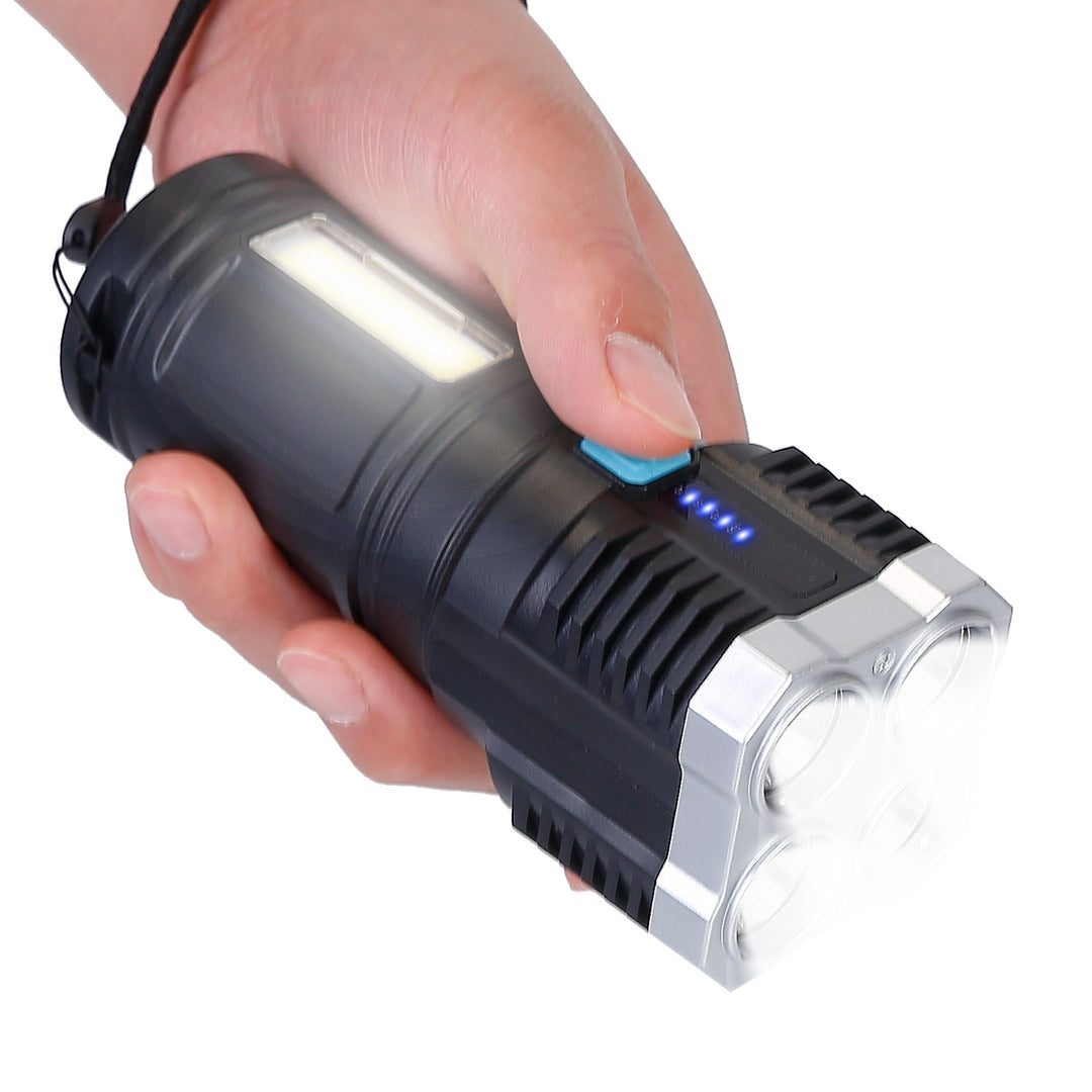 Rechargeable LED Flashlight Super Bright Floodlight 4 Modes USB Charging Black Image 8