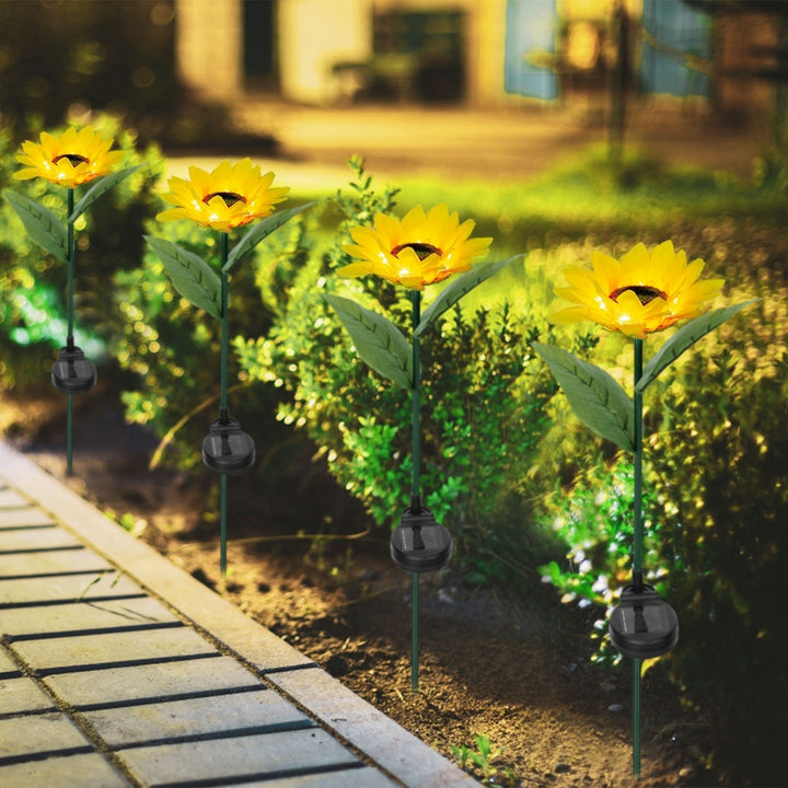 2Pcs Solar Powered Sunflower Lights 10 LED IP65 Waterproof Garden Stake Lamp Image 6