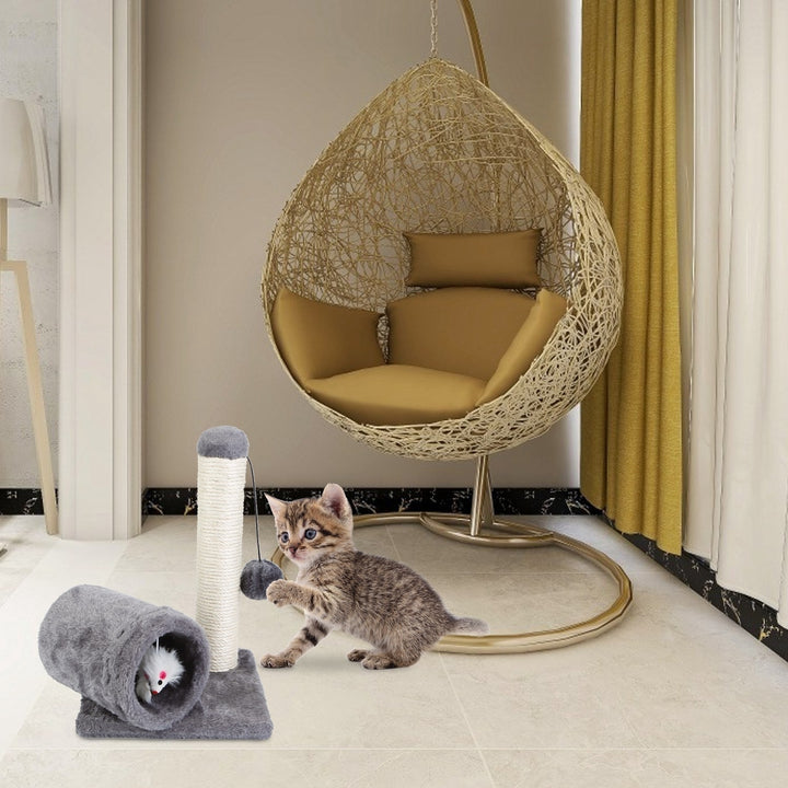 Cat Scratching Post Sisal Interactive Toy Tunnel Grey 26cm Small Cats Image 6