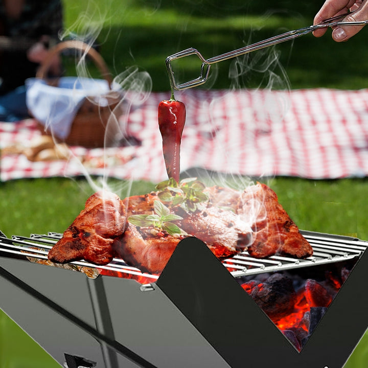 Foldable Charcoal BBQ Grill Portable X-Shaped Iron Smoker for Camping Picnic Image 8