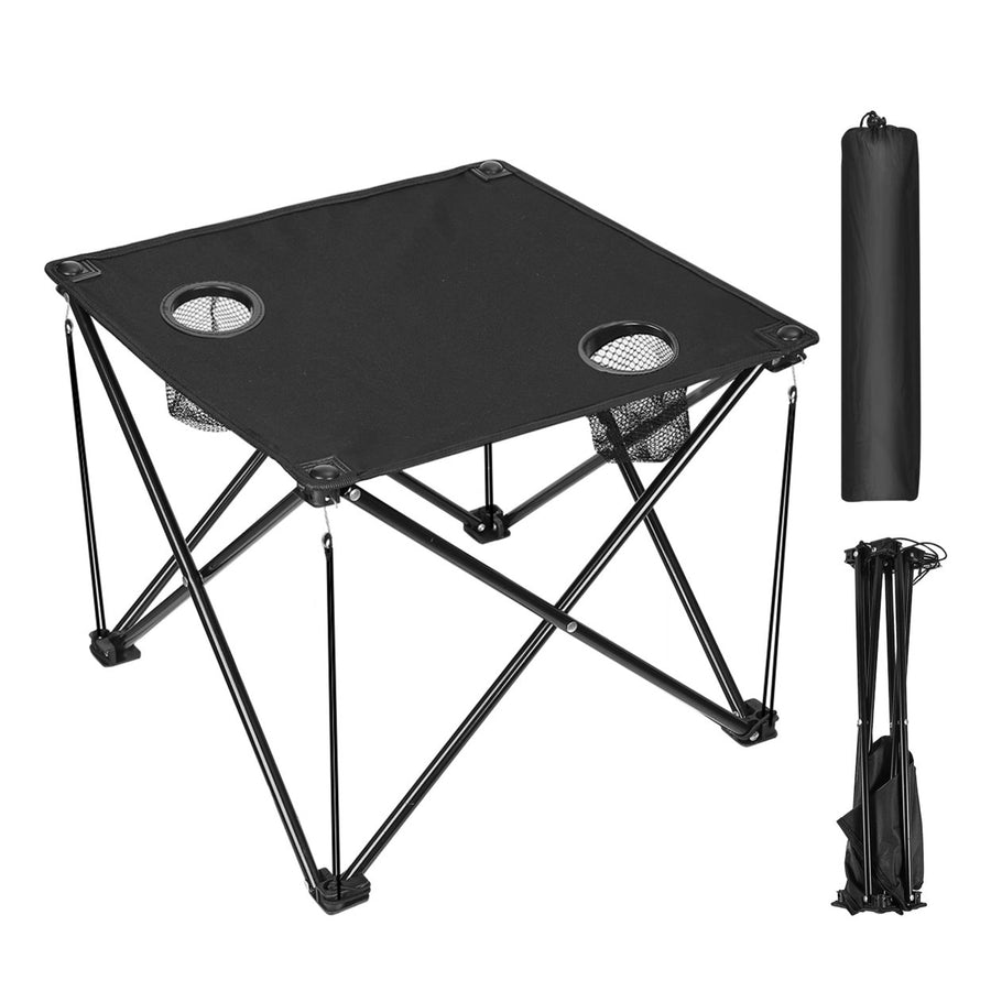 Portable Foldable Camping Table 18.5in Lightweight Waterproof with Cup Holders Image 1