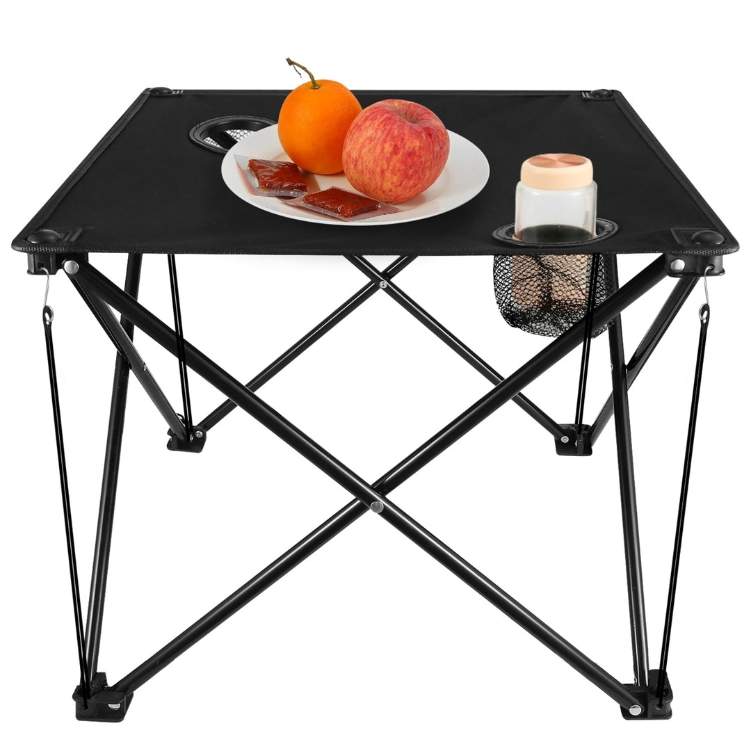 Portable Foldable Camping Table 18.5in Lightweight Waterproof with Cup Holders Image 2