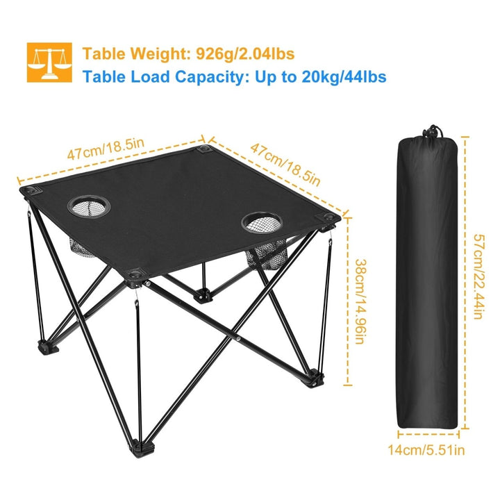 Portable Foldable Camping Table 18.5in Lightweight Waterproof with Cup Holders Image 3