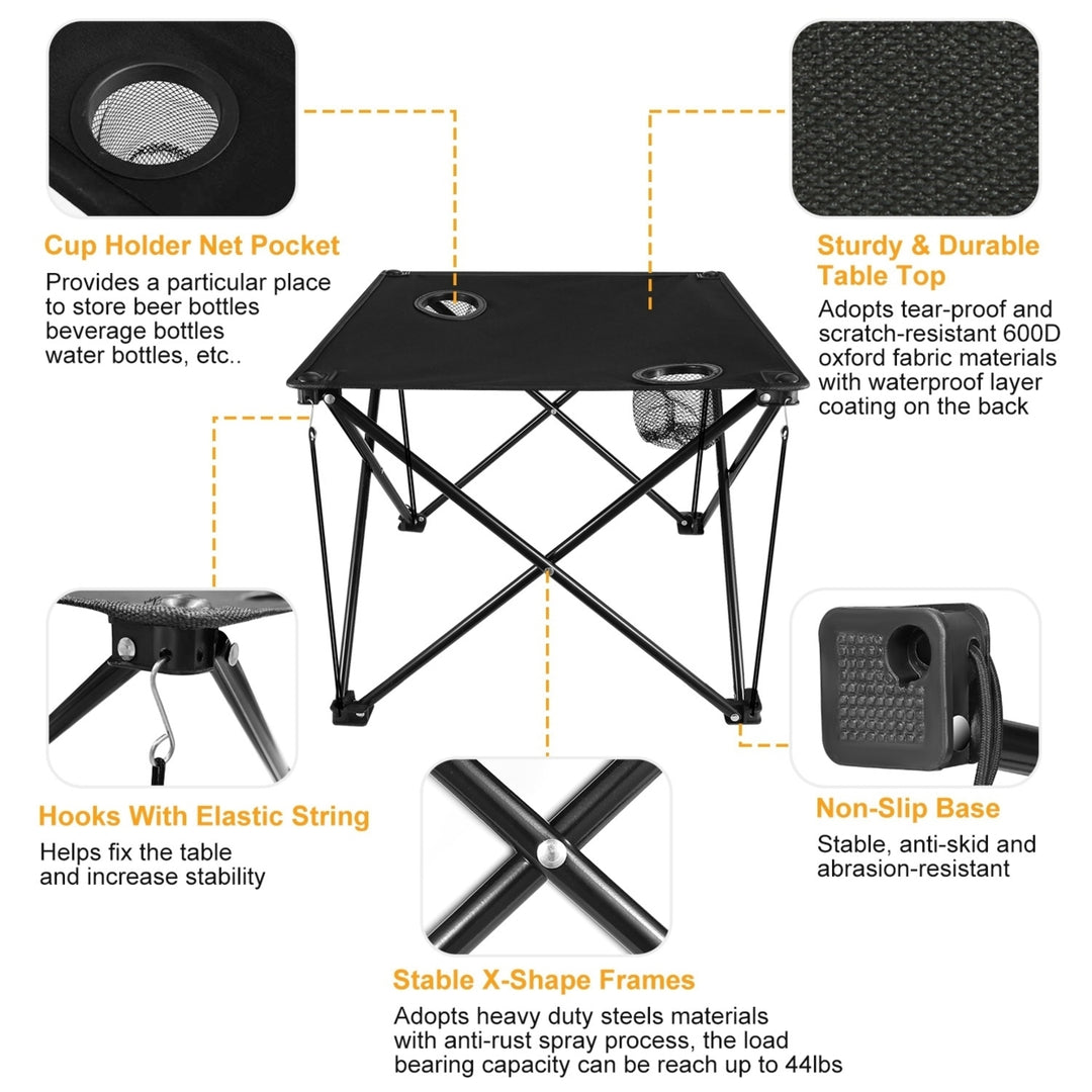 Portable Foldable Camping Table 18.5in Lightweight Waterproof with Cup Holders Image 4