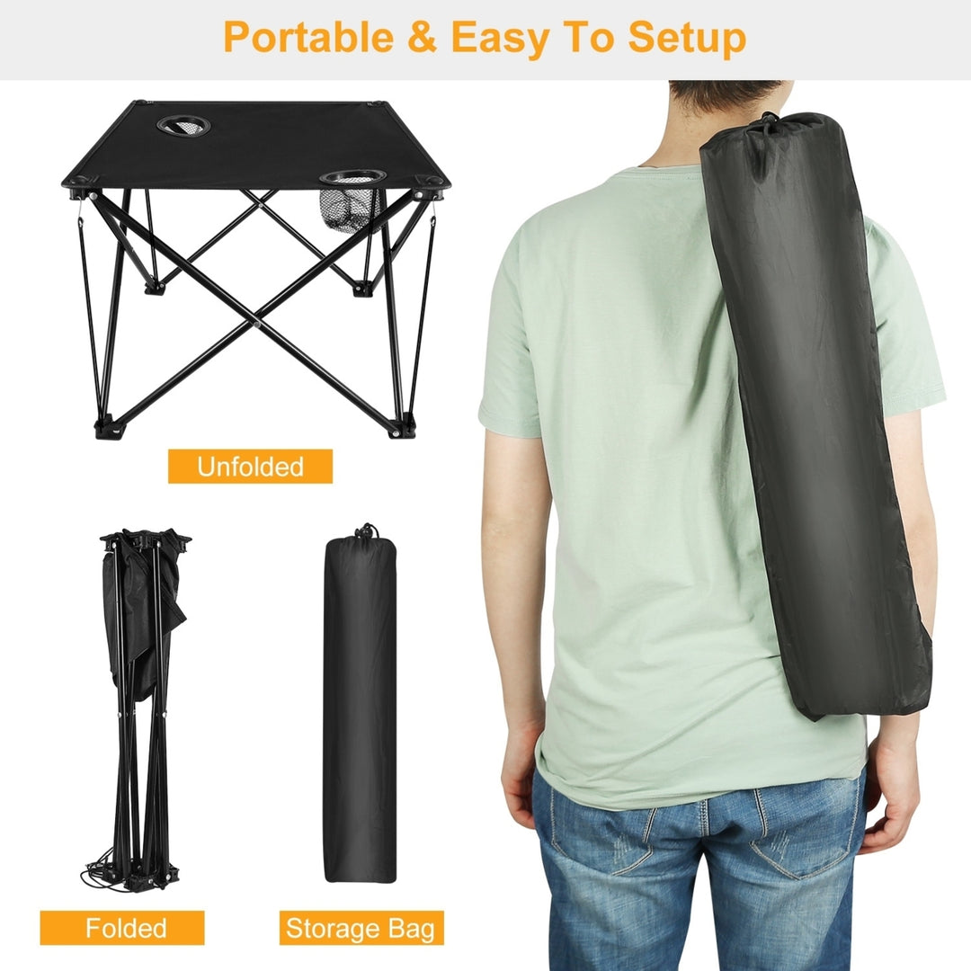 Portable Foldable Camping Table 18.5in Lightweight Waterproof with Cup Holders Image 5