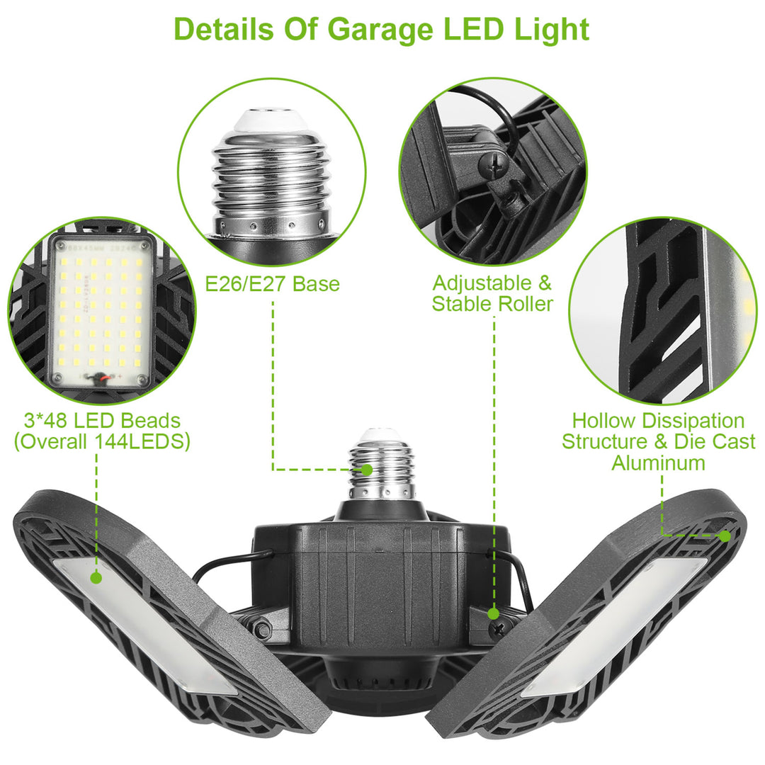 LED Garage Light 80W 7000LM Deformable E26 E27 6500K Bright Ceiling Light Image 3