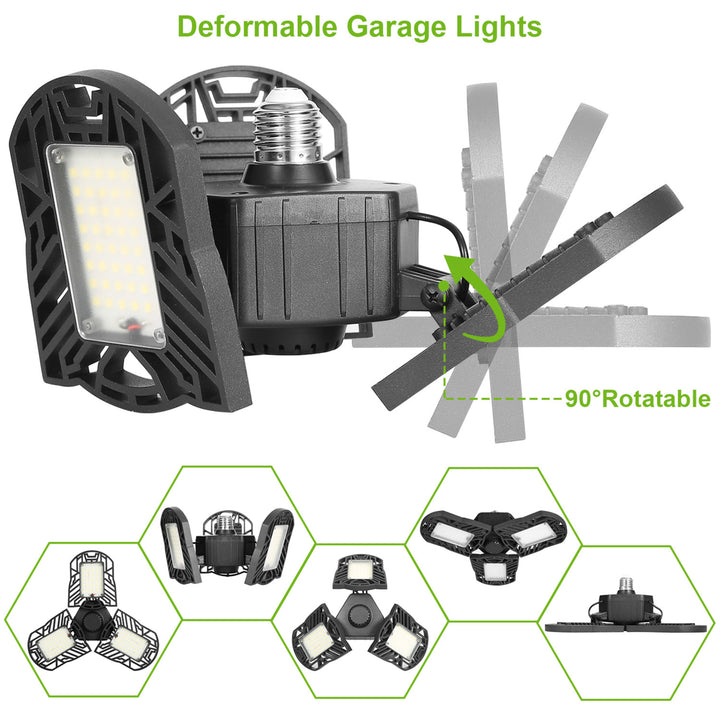 LED Garage Light 80W 7000LM Deformable E26 E27 6500K Bright Ceiling Light Image 5