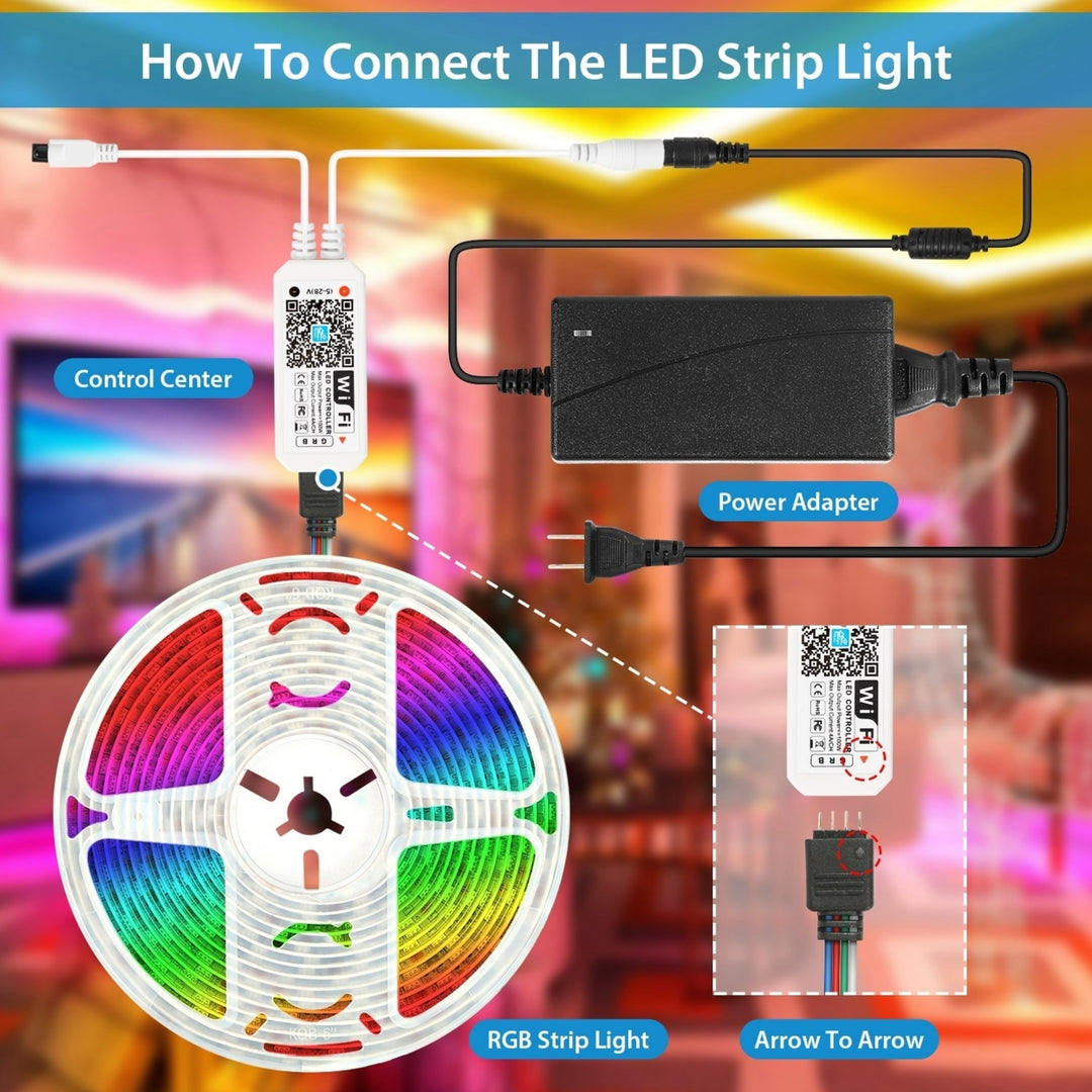 WiFi Smart RGB LED Strip Light 16.4FT 300 LEDs SMD5050 Color Changing Waterproof Image 7