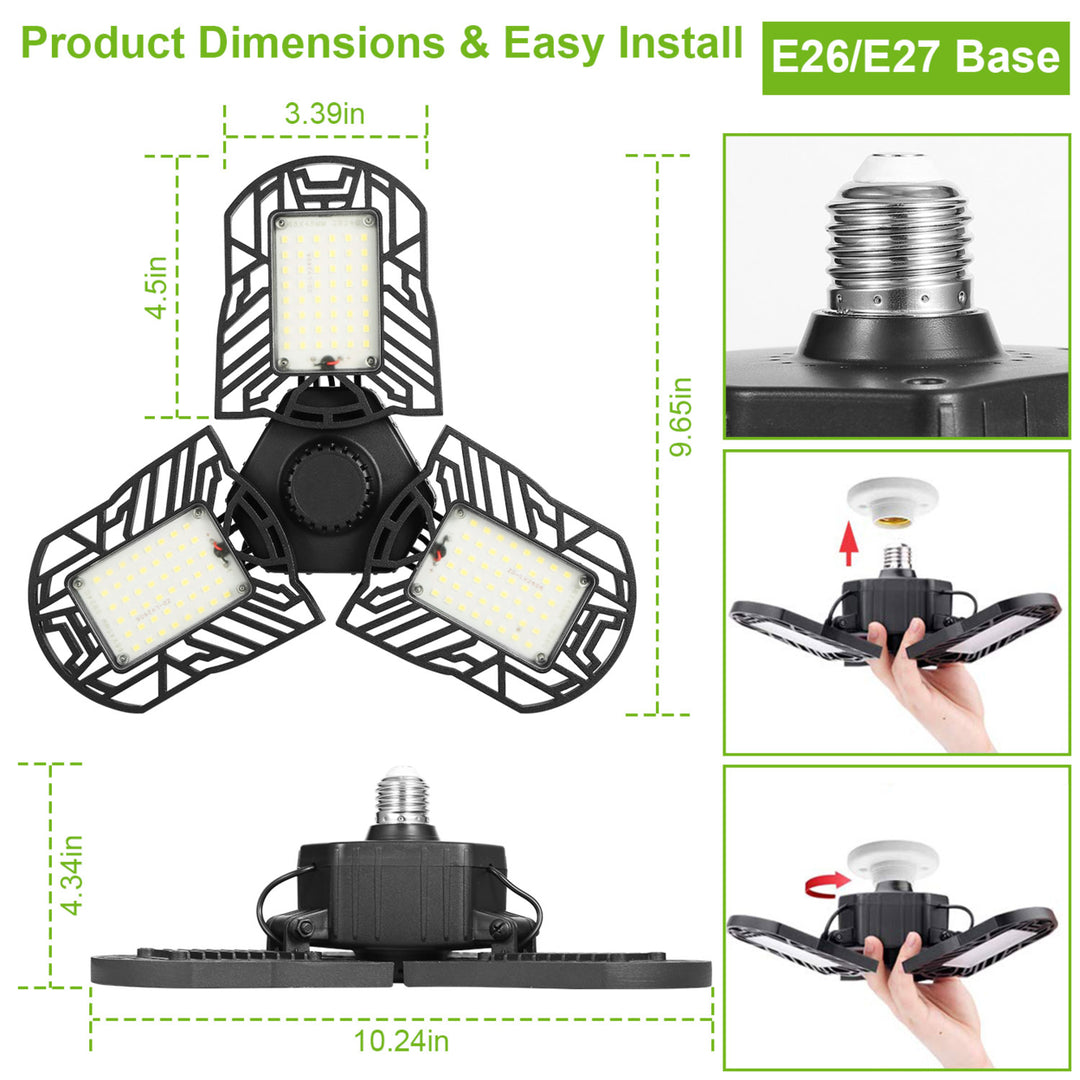 LED Garage Light 80W 7000LM Deformable E26 E27 6500K Bright Ceiling Light Image 7