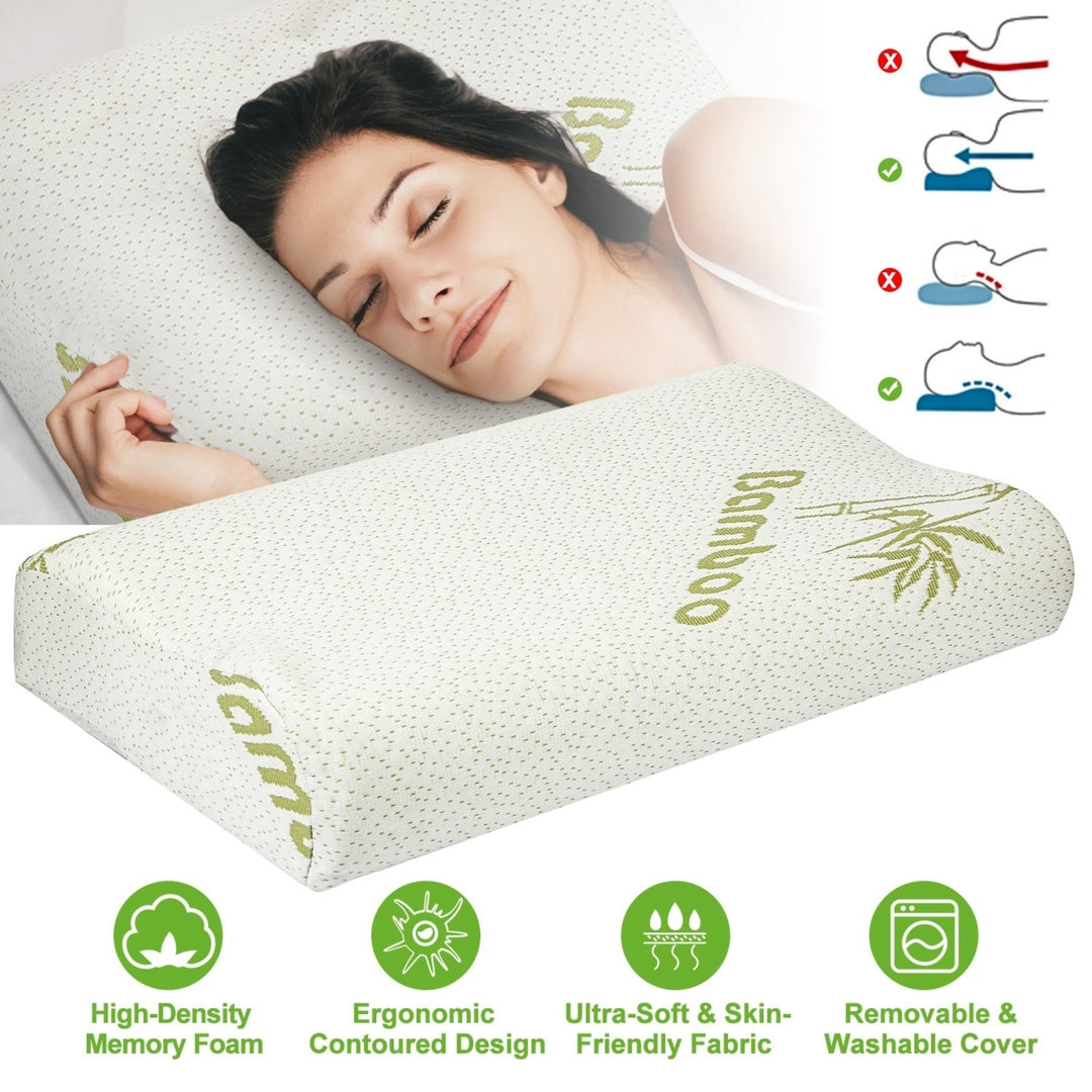 Bamboo Memory Foam Cervical Pillow Ergonomic Contoured Sleep Support 19.69" x 11.81" Image 2