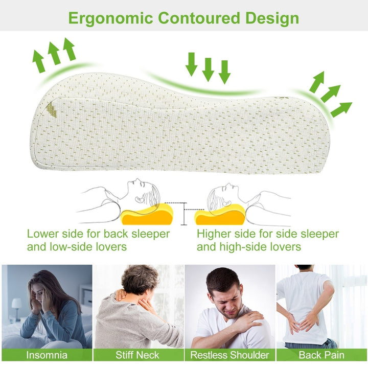 Bamboo Memory Foam Cervical Pillow Ergonomic Contoured Sleep Support 19.69" x 11.81" Image 3