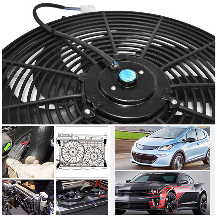 16 Inch Electric Radiator Cooling Fan 12V 120W 10 Blades Black Thermostat Kit Image 5