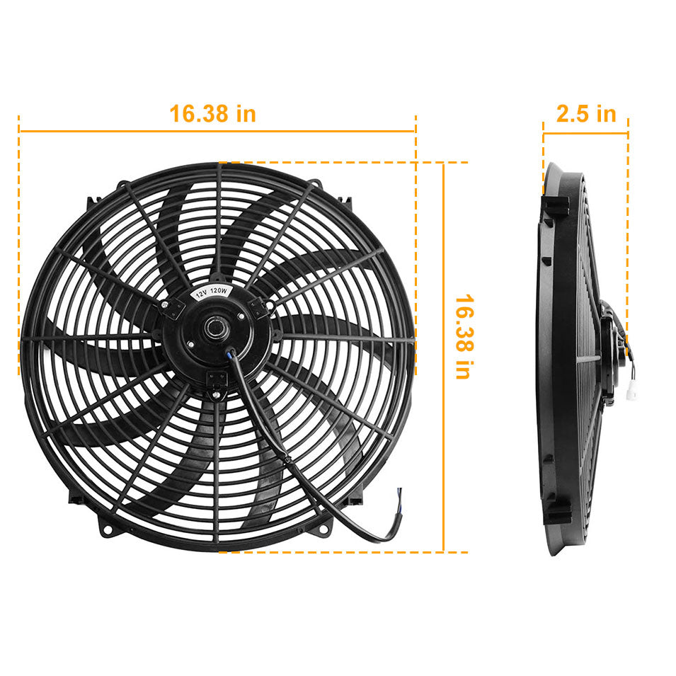 16 Inch Electric Radiator Cooling Fan 12V 120W 10 Blades Black Thermostat Kit Image 6