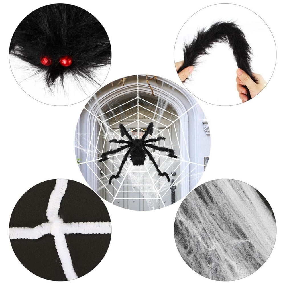 59inch Halloween Spider Decoration Black with 126inch Spider Web for Outdoors Image 2