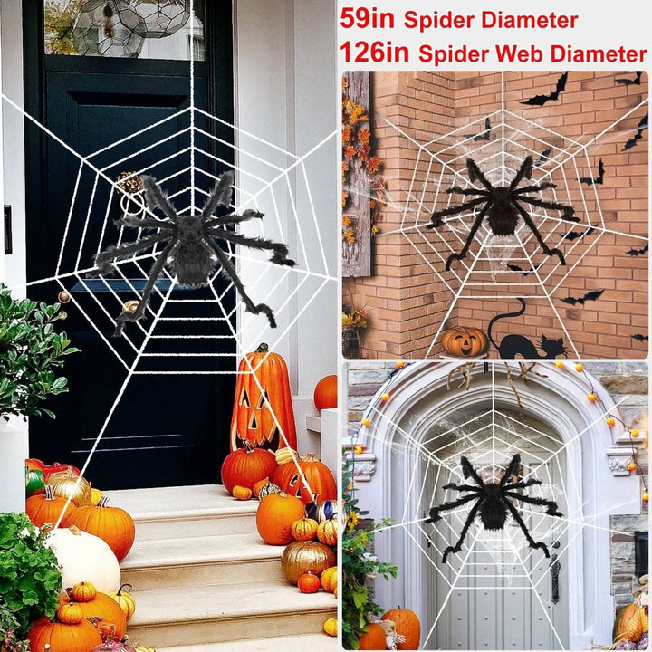 59inch Halloween Spider Decoration Black with 126inch Spider Web for Outdoors Image 6