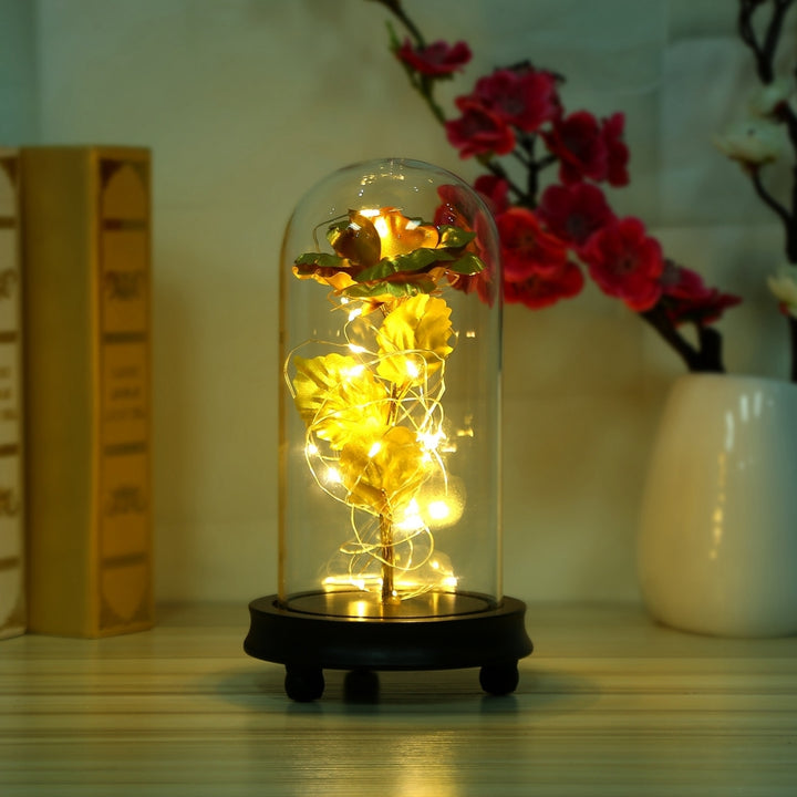 Foil Rose LED String Light Fairy Lamp Glass Dome Portable Battery Powered Red Gold Image 1