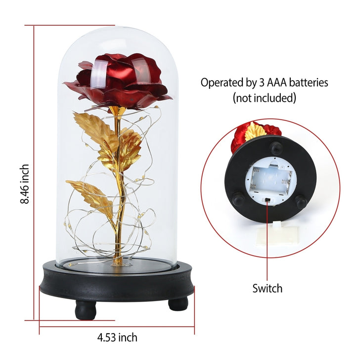 Foil Rose LED String Light Fairy Lamp Glass Dome Portable Battery Powered Red Gold Image 4