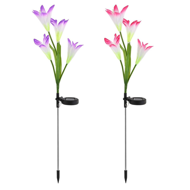 Solar Garden Lights 2Pcs Lily Flower 7 Color Changing IP65 Waterproof Stake Image 1