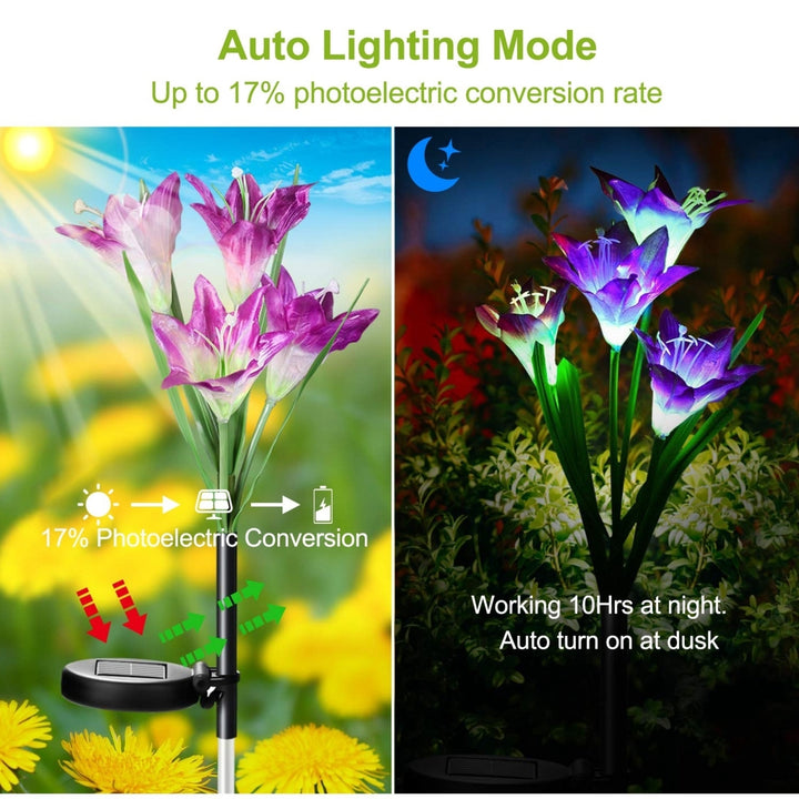 Solar Garden Lights 2Pcs Lily Flower 7 Color Changing IP65 Waterproof Stake Image 2