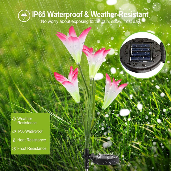 Solar Garden Lights 2Pcs Lily Flower 7 Color Changing IP65 Waterproof Stake Image 3