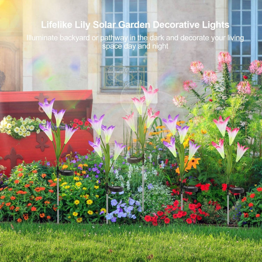 Solar Garden Lights 2Pcs Lily Flower 7 Color Changing IP65 Waterproof Stake Image 6