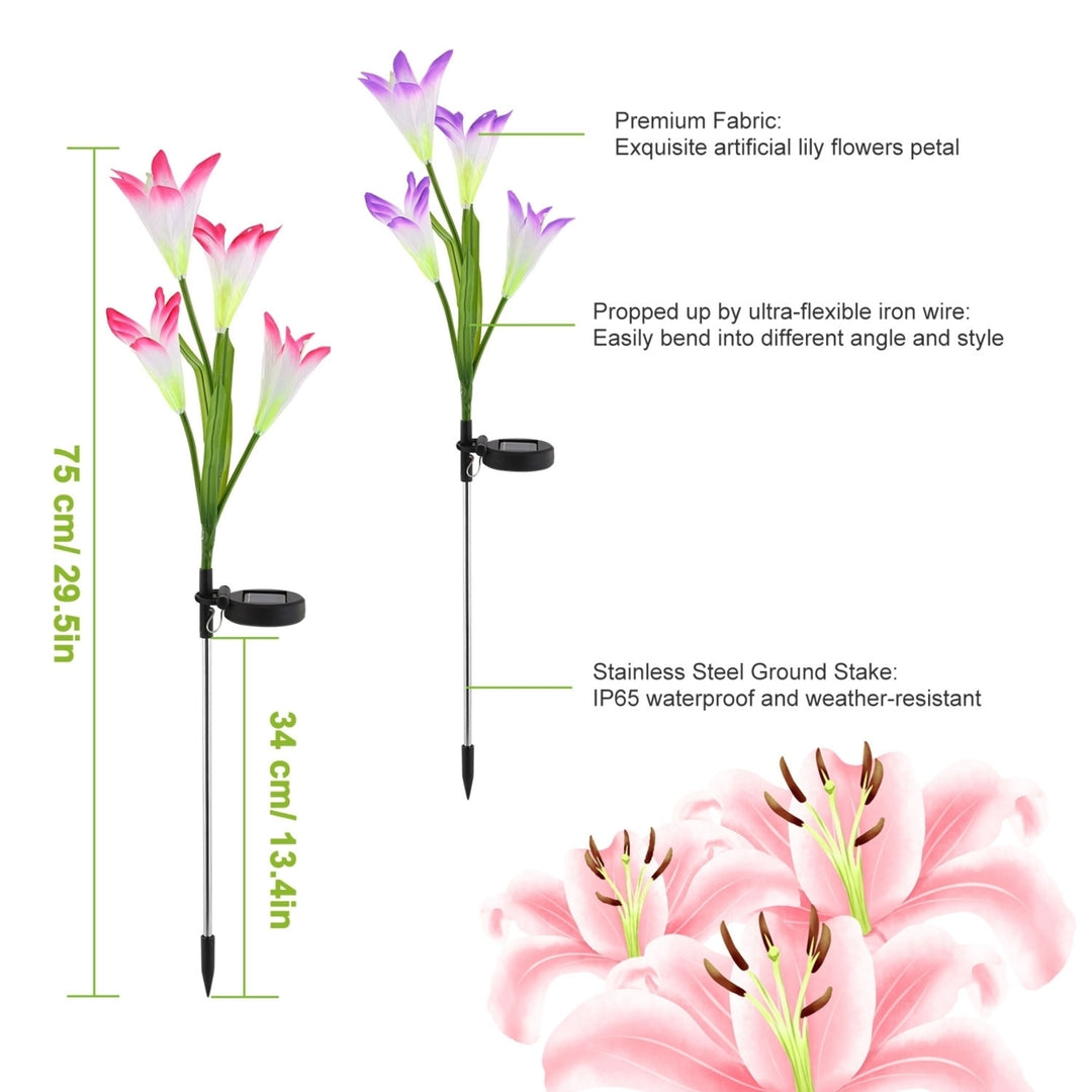 Solar Garden Lights 2Pcs Lily Flower 7 Color Changing IP65 Waterproof Stake Image 7