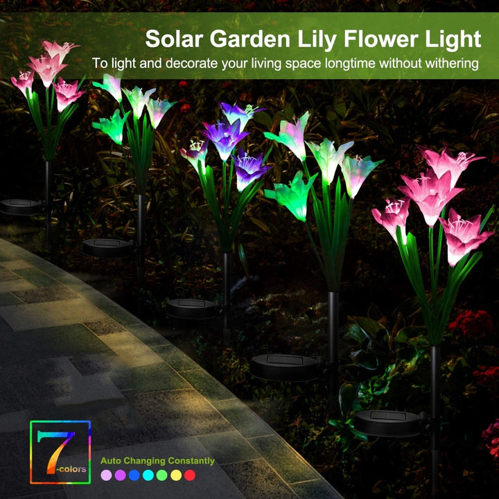 Solar Garden Lights 2Pcs Lily Flower 7 Color Changing IP65 Waterproof Stake Image 8