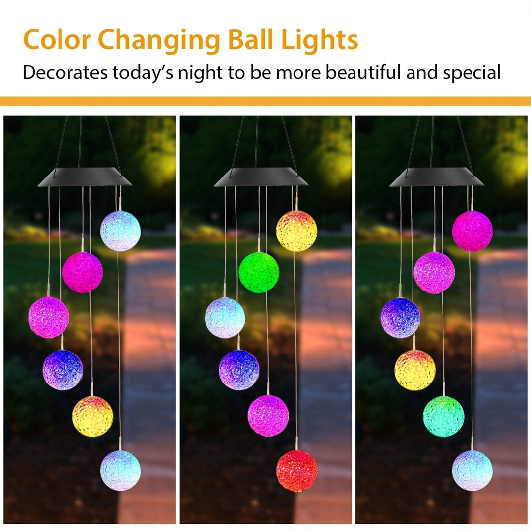 Solar Powered LED Wind Chimes Color Changing Crystal Balls Waterproof 6 LED Image 3