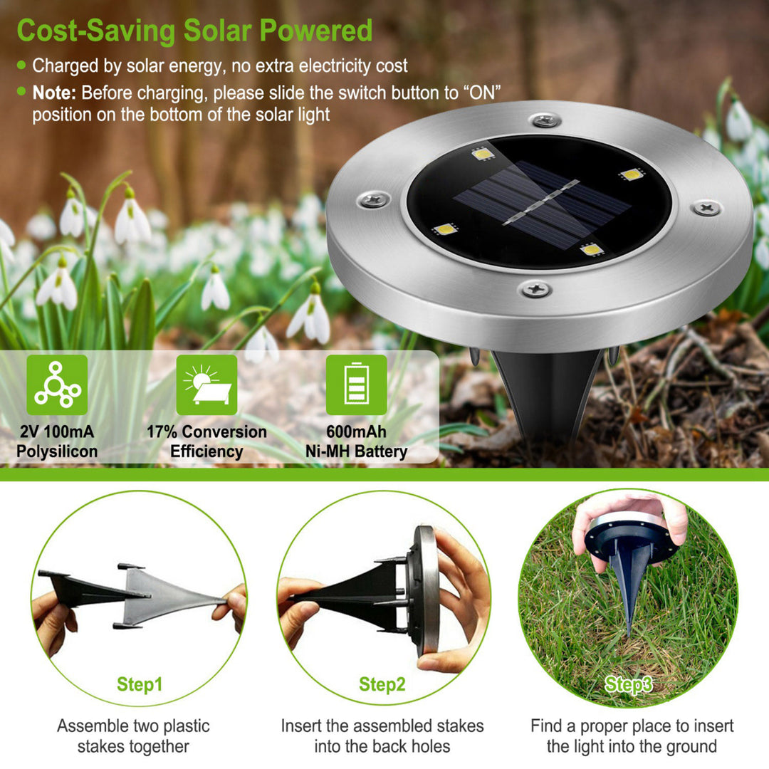 4pcs Solar Ground Lights Waterproof Outdoor In-Ground Path Deck Lawn Light Image 3