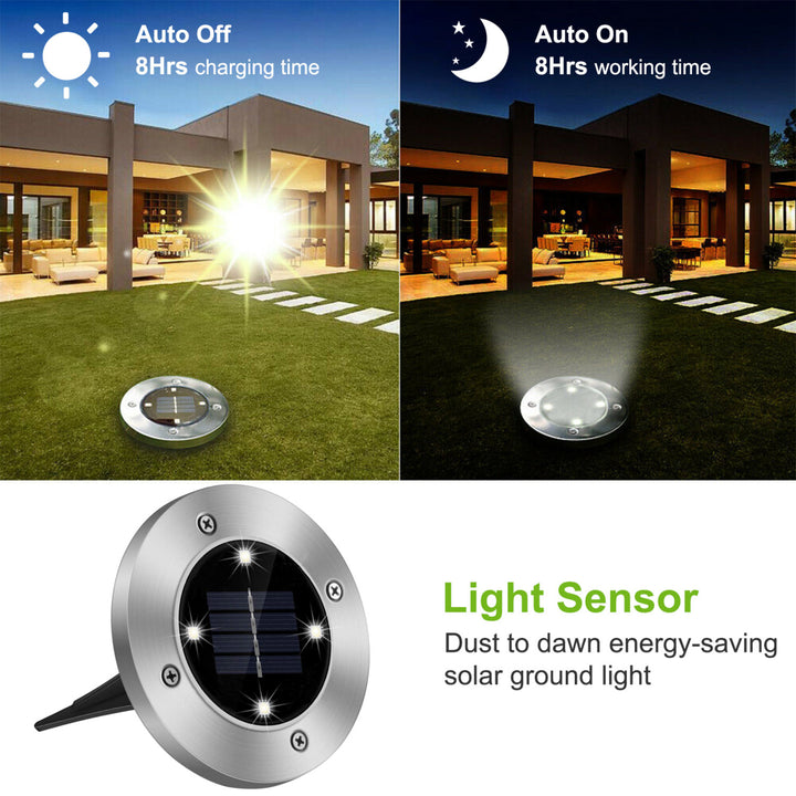 4pcs Solar Ground Lights Waterproof Outdoor In-Ground Path Deck Lawn Light Image 4