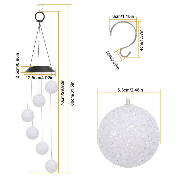 Solar Powered LED Wind Chimes Color Changing Crystal Balls Waterproof 6 LED Image 9