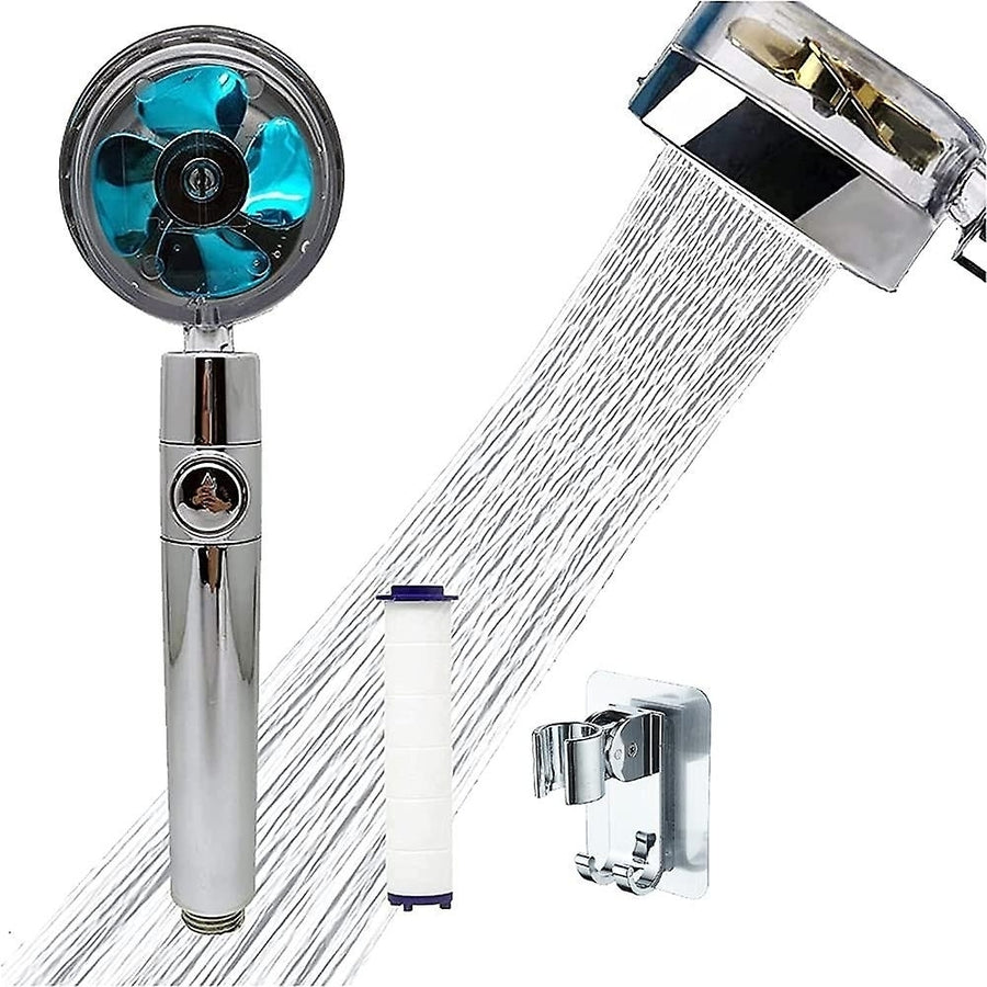 Power Shower Head Rotating Turbocharged Propeller Shower Head High Pressure Spray Image 1