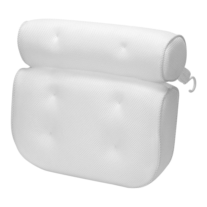 Bathtub Pillow 3D Mesh White Ergonomic Spa Pillow 6 Suction Cups Quick Dry Image 1