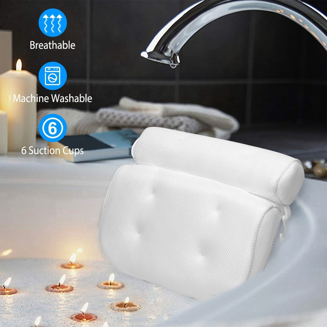 Bathtub Pillow 3D Mesh White Ergonomic Spa Pillow 6 Suction Cups Quick Dry Image 2