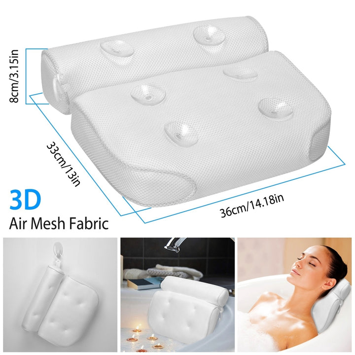 Bathtub Pillow 3D Mesh White Ergonomic Spa Pillow 6 Suction Cups Quick Dry Image 3