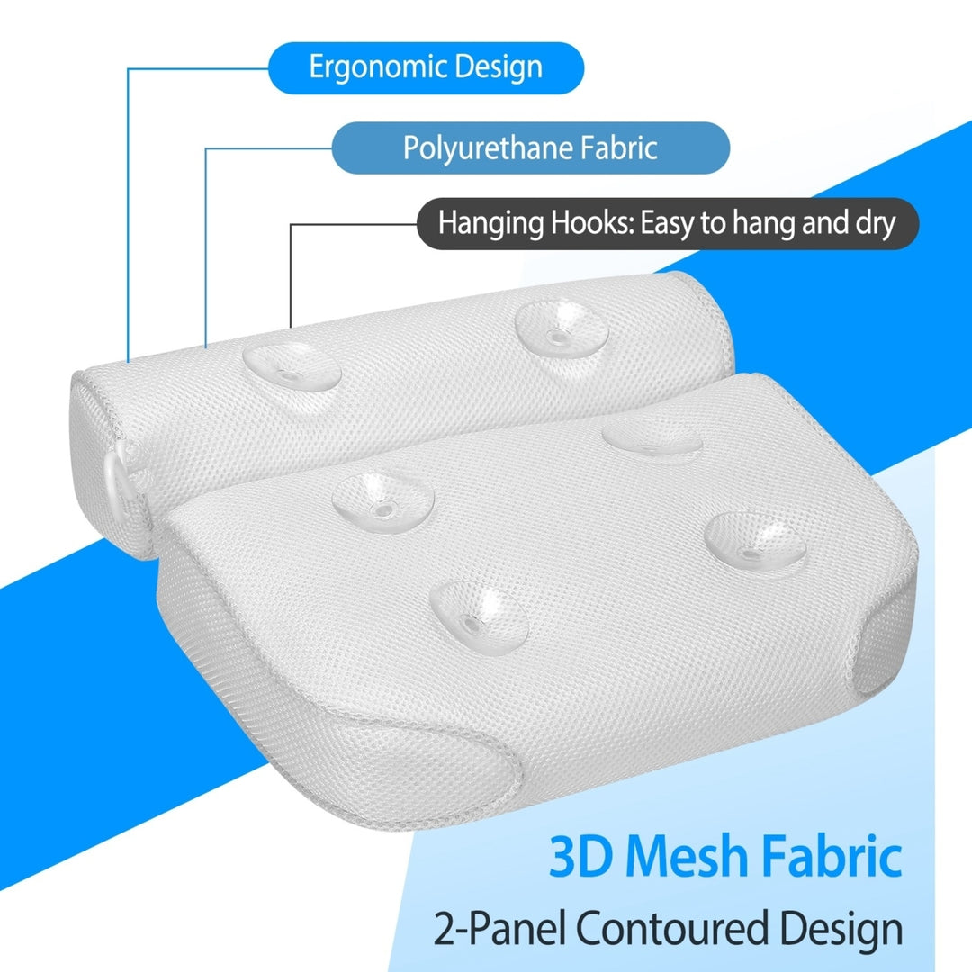 Bathtub Pillow 3D Mesh White Ergonomic Spa Pillow 6 Suction Cups Quick Dry Image 5