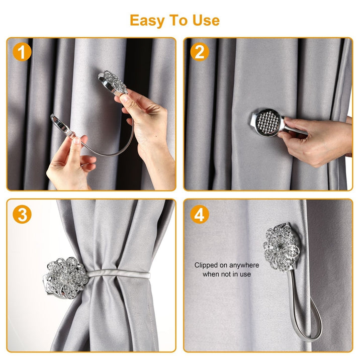 2 Packs Magnetic Curtain Tiebacks Extendable Floral Design Silver 8.46 Inches Image 3