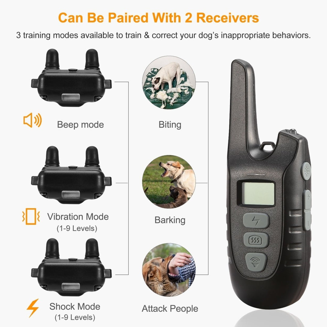 Dog Training Collar Waterproof Rechargeable Shock Collar 2 Dog Remote Control Image 3