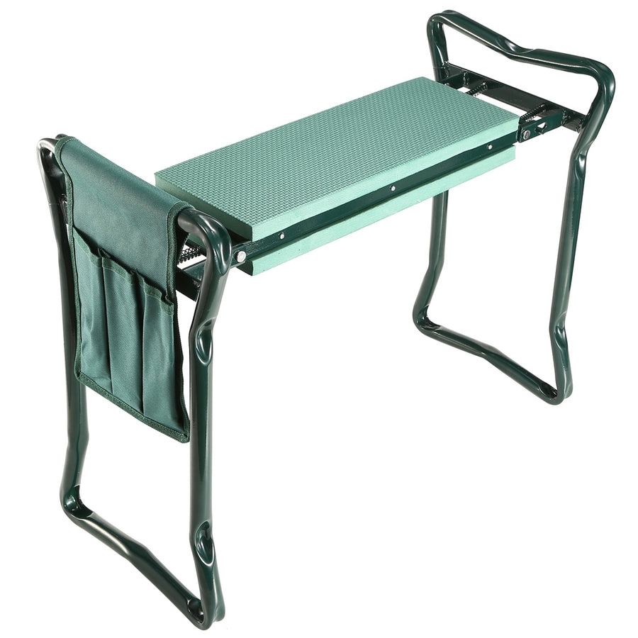 Foldable Garden Kneeler Seat Dark Green Heavy Duty Iron with Tool Pouch Image 1